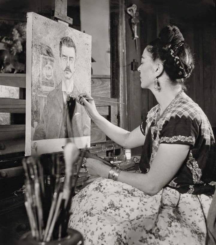 Frida Kahlo painting her Father's portrait 1951